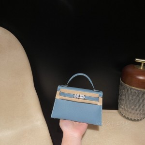 hermes mini kelly 19cm 二代 epsom皮 75牛仔蓝 银扣(hermes kelly25)