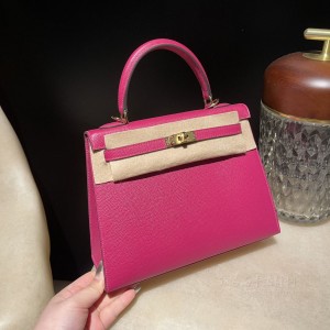 hermes kelly 25cm 凯莉包 epsom皮 L3玫瑰紫 金扣(爱马仕凯莉包铂金包区别)