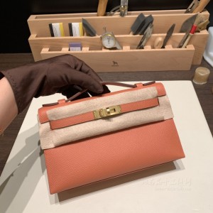 hermes mini kelly Pochette 21cm 一代 epsom皮 玫瑰茶粉 金扣 价格