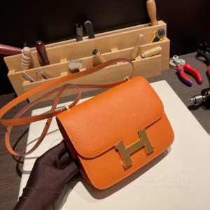 hermes Constance 19cm 康康 空姐包 epsom皮 93橙色 金扣(爱马仕空姐包多少钱)