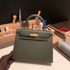 hermes kelly 25cm 凯莉包 epsom皮 C6灰绿金扣(爱马仕凯莉包有几种皮质)