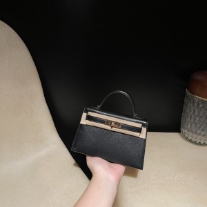 hermes mini kelly 19cm 二代 山羊皮Chevre 89黑色 玫瑰金扣(爱马仕小羊皮叫什么皮)