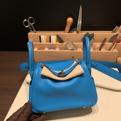 hermes Lindy mini 琳迪 <strong>Swift</strong>皮 0F弗里达蓝 银扣