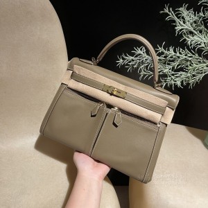 hermes kelly lakis 32cm swift皮 18大象灰 金扣 图片