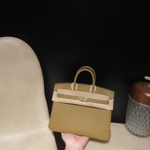 hermes birkin 25cm 铂金包 togo皮 U8青铜色 金扣(爱马仕铂金包扣是金的吗)