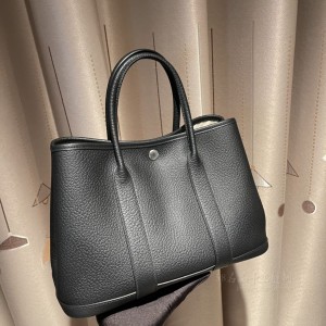 hermes Garden Party 30cm 花园包 country皮 89黑色Noir 银扣(hermes花园包尺寸)