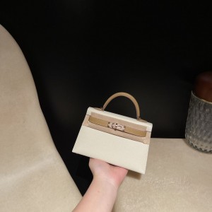 hermes mini kelly 19cm 二代 epsom皮 10奶昔白拼4B饼干色内拼 2Z午夜蓝 金扣(hermes mini kelly价格)