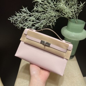 hermes mini kelly Pochette 21cm 一代 swift皮 09梦幻粉紫 银扣 上身图