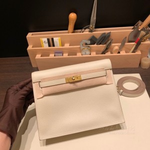 hermes kelly Danse 跳舞包 evercolor皮 10奶昔白内拼9R柠檬黄 金扣