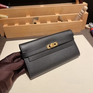 hermes kelly wallet 凯莉长款钱包 epsom皮 89黑色 金扣(爱马仕凯莉包内部细节) 官网