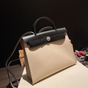 hermes herbag 31cm 帆布包 外缝 S2风衣灰拼89黑色(爱马仕herbag帆布面料)