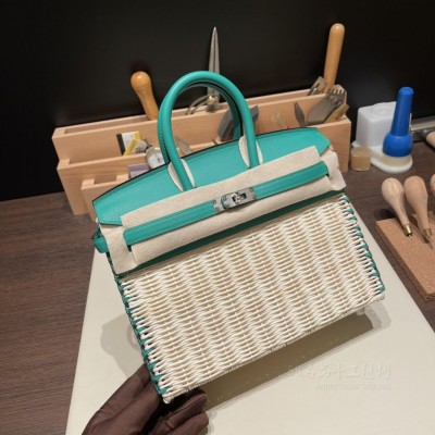 hermes birkin Picnic 25cm <strong>Swift</strong>皮编藤条 野餐包 6W薄荷绿 银扣(hermenutic circle)