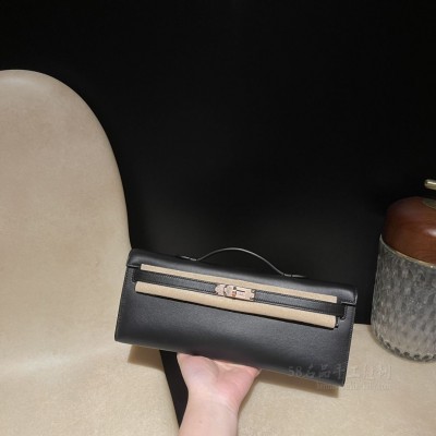 hermes kelly cut 31cm 凯莉手包晚妆包 <strong>Swift</strong>皮 89黑色 玫瑰金 上身图