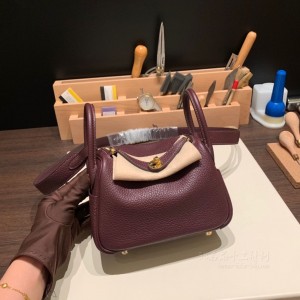 hermes Lindy mini 琳迪 TC Clemence皮 0G马鞍红金扣