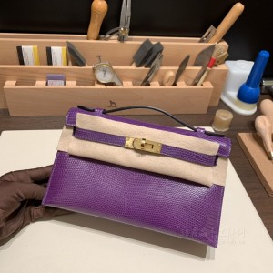 hermes mini kelly Pochette 21cm 一代 lizard蜥蜴皮 P9海葵紫 金扣 细节图