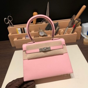 hermes mini kelly 20cm 凯莉大耳朵  Chevre皮 3Q粉 银扣(爱马仕kelly大耳朵) 图片