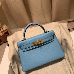 hermes mini kelly 19cm 二代 山羊皮Chevre 7N糖果蓝 金扣(爱马仕小羊皮钱包)