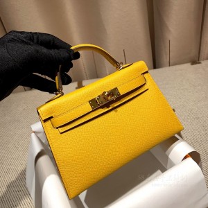 hermes mini kelly 19cm 二代 epsom皮 9D琥珀黄 金扣