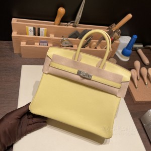 hermes birkin 25cm 铂金包 swift皮 1Z小鸡黄 银扣(hermes铂金包包)