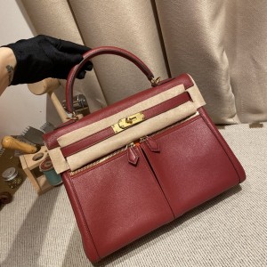 hermes kelly lakis 32cm swift皮 Rouge Grenade Feu Orange K1石榴红拼9J火焰橙9J(hermers口红) 价格