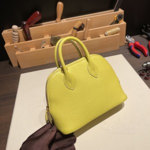 hermes bolide mini 18cm 保龄球 山羊皮Chevre Lime9R柠檬黄 金扣(爱马仕保龄球啥皮好)