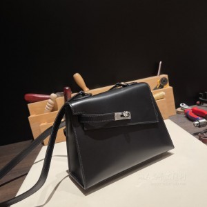 hermes kelly desordre 双面凯莉 box皮 89黑色 银扣 官网