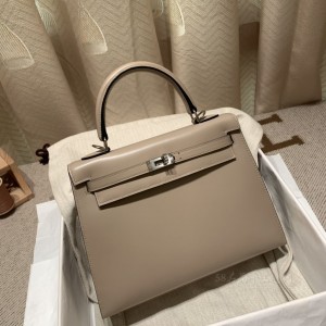 hermes kelly 25cm 凯莉包 box皮 81斑鸠灰 银扣(爱马仕凯莉包多少钱一个)