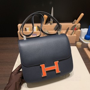 hermes Constance 24cm 康康 空姐包 epsom皮 2Z午夜蓝 93橙色 珐琅扣(爱马仕康康为什么叫空姐包)