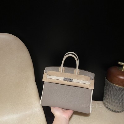 hermes birkin 25cm 铂金包 <strong>togo</strong>皮 M8沥青灰拼10奶昔白 银扣