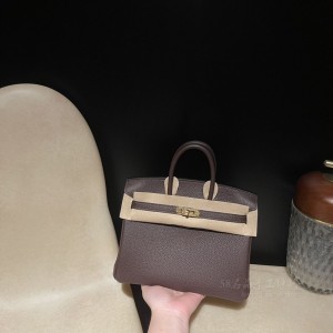 hermes birkin 25cm 铂金包 togo皮 47巧克力色内拼37金棕