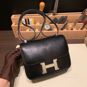 hermes Constance 19cm 康康 空姐包 lizard蜥蜴皮 89黑色 银扣(爱马仕空姐包多少钱)