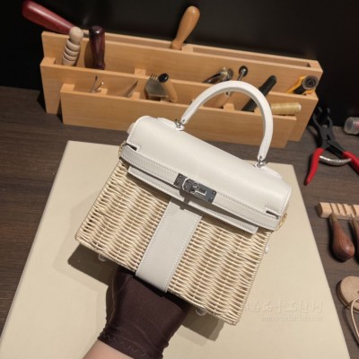 hermes kelly Picnic 野餐包 <strong>Swift</strong>皮编藤条 01纯白(爱马仕藤条包) 官网