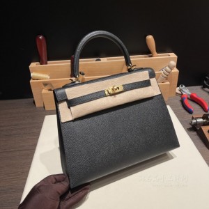 hermes kelly 25cm 凯莉包 epsom皮 89黑色 金扣(爱马仕凯莉包金棕色25细节图)