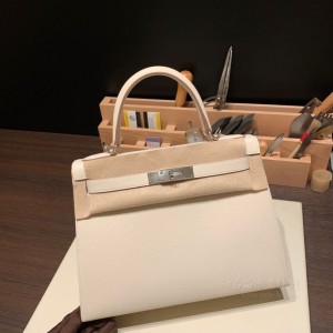 hermes kelly 28cm 凯莉包 epsom皮 10奶昔白 银扣