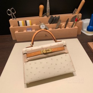 hermes mini kelly 19cm 二代 南非KK鸵鸟皮ostrich 3C羊毛白拼赛蜂黄 金扣(爱马仕kelly鸵鸟皮蓝)