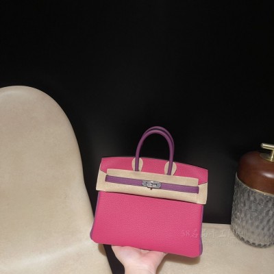 hermes birkin 25cm 铂金包 <strong>togo</strong>皮 5J桃红拼P9海葵紫银扣