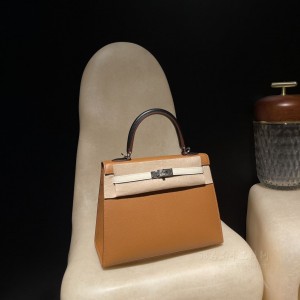 hermes kelly 25cm 凯莉包 epsom皮 限量版4拼色37金棕拼i2奶油白拼89黑色内拼73宝石蓝 银扣超高级拼色