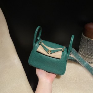 hermes Lindy mini 琳迪 TC Clemence皮 U4丝绒绿