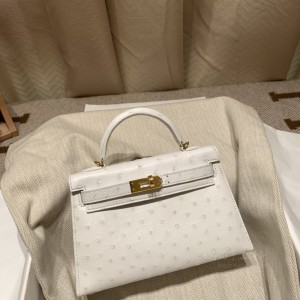 hermes mini kelly 19cm 二代 南非KK鸵鸟皮ostrich 01纯白金扣