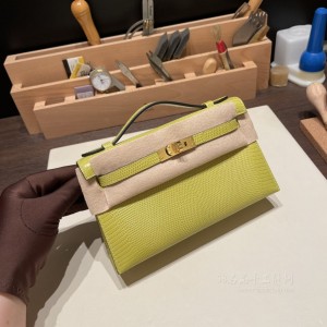 hermes mini kelly Pochette 21cm 一代 lizard蜥蜴皮 茴香绿 金扣(爱马仕蜥蜴皮birkin25) 图片