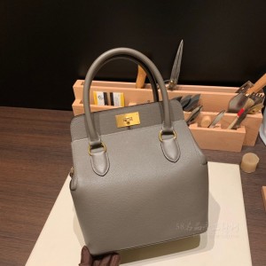 hermes toolbox 20cm 牛奶包 evercolor皮 8F锡器灰 金扣(爱马仕奶昔白包包) 官网