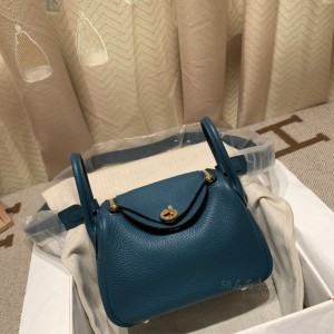 hermes Lindy mini 琳迪 TC Clemence皮 W0博斯普鲁斯绿 金扣(爱马仕博斯普鲁斯绿)