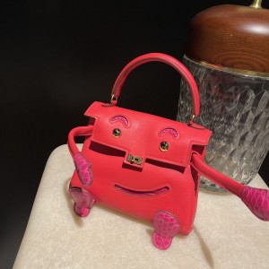 hermes kelly doll Touch 千禧娃娃包 小极品定制 S3心红拼5J桃红 金扣(爱马仕娃娃)