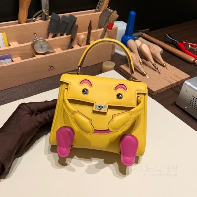 hermes kelly doll 千禧娃娃包 <strong>Swift</strong>皮 9o那勒斯黄拼9i玉兰粉 银扣(爱马仕千禧娃娃)