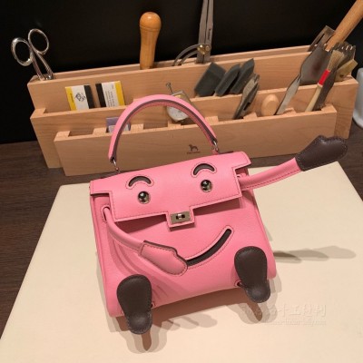 hermes kelly doll 千禧娃娃包 <strong>Swift</strong>皮 5p樱花粉拼47巧克力 银扣