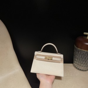 hermes mini kelly 19cm 二代 山羊皮Chevre i2奶油白 金扣(爱马仕26奶油白金扣)