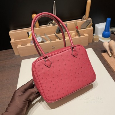 hermes plume mini 18cm 羽毛包 南非KK鸵鸟皮ostrich B5宝石红 银扣(爱马仕鸵鸟皮包) 官网