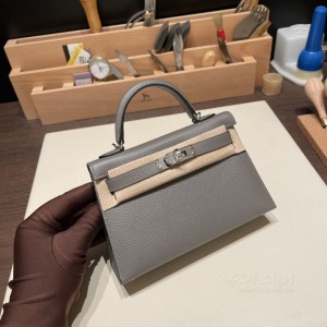 hermes mini kelly 19cm 二代 epsom皮 0L积雨云灰 银扣