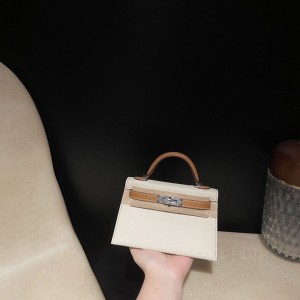 hermes mini kelly 19cm 二代 epsom皮 10奶昔白拼 37金棕(爱马仕birkin25奶昔白)