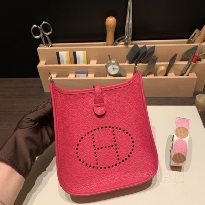 hermes Evelyne mini 16cm 伊芙琳TC Clemence皮 0D玫瑰墨西哥粉(爱马仕伊芙琳 公价)